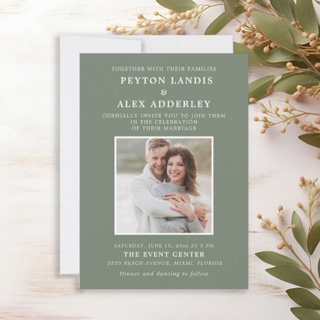 Sagegrön Bröllopsfotografi Invitation Inbjudningar (Sage green wedding photo invitation)