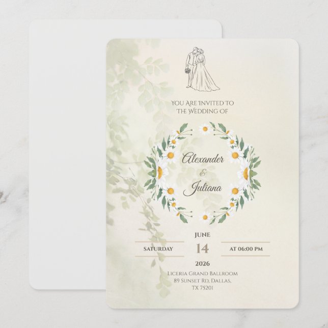 Sagegrön bröllopsinbjudan | Elegant Modern Inbjudningar (Fram/baksida)