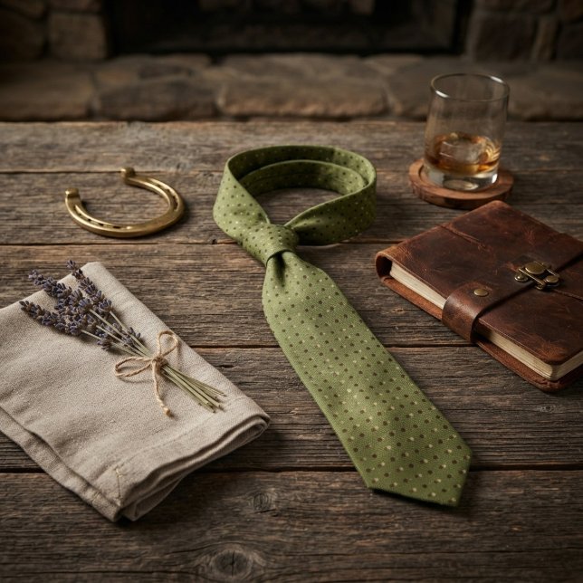 Sagegrön brun prickig foulard slips (Skapare uppladdad)