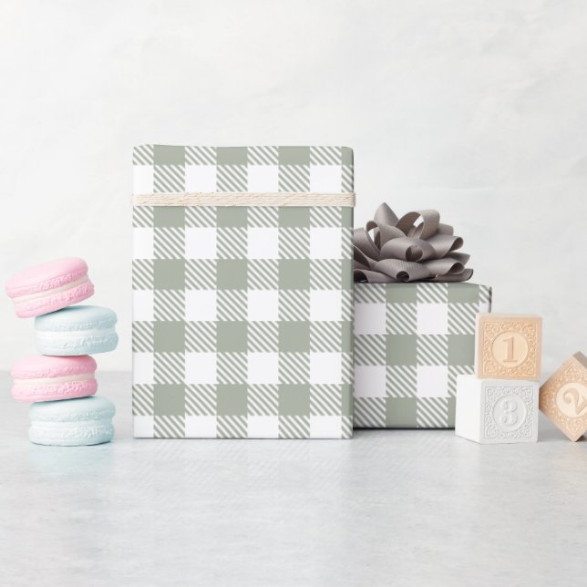 Sagegrön Buffalo-rutig gingham-rutig country  Presentpapper (Baby Shower)