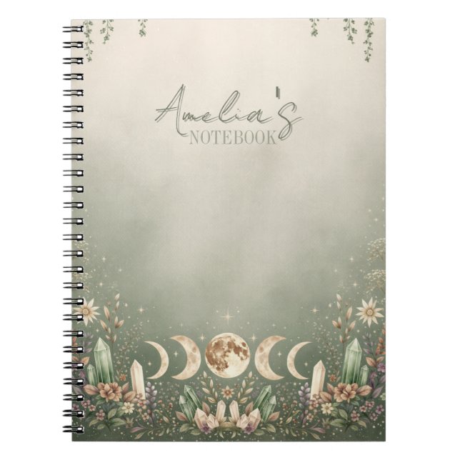 Sagegrön Celestial Månfas Notisblock Journal Anteckningsbok (Framsidan)