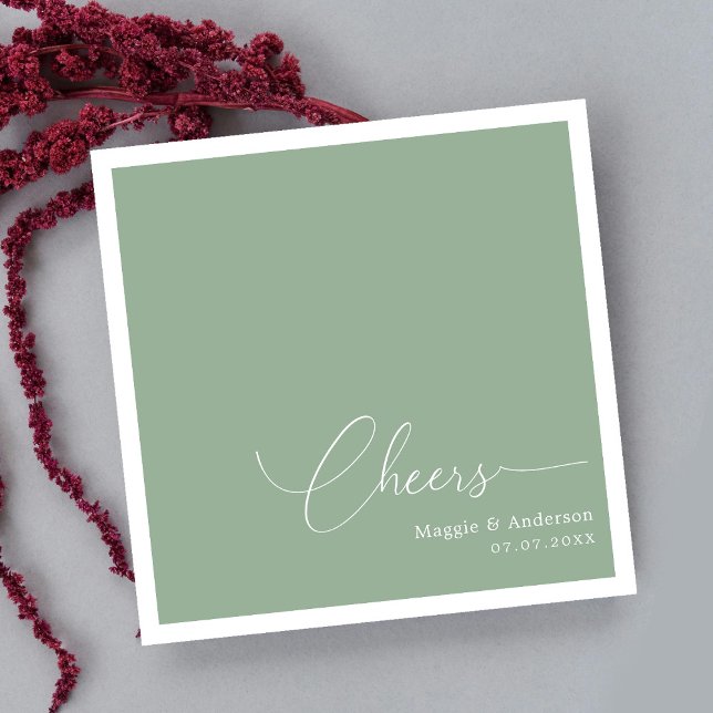 Sagegrön 'Cheers' Script Bröllop Pappersservett (Simplicity in Style: Cheers to Forever Wedding Napkins)