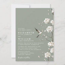 Sagegrön chinoiserie blomster QR-kod bröllop