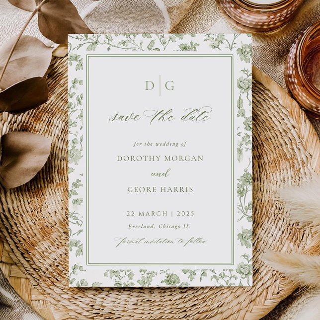 Sagegrön Chinoiserie Platt Spara Datum-kort Datumet (Skapare uppladdad)