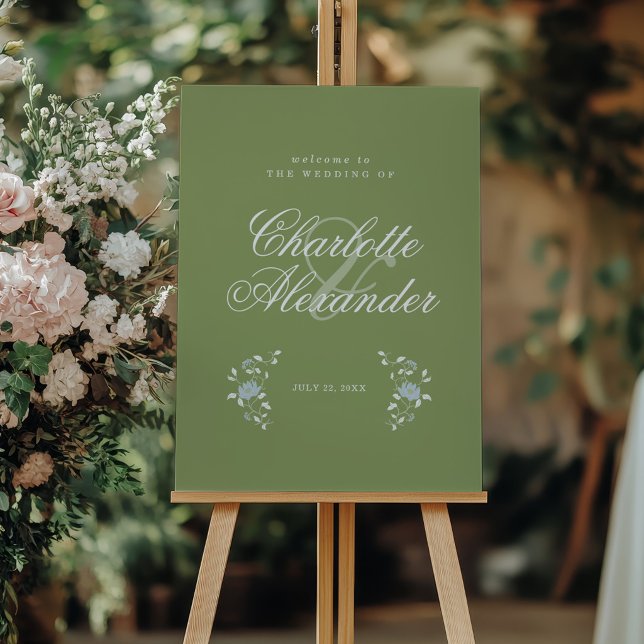 Sagegrön Chintz Blommig Elegant Bröllop Välkommen Poster (Skapare uppladdad)