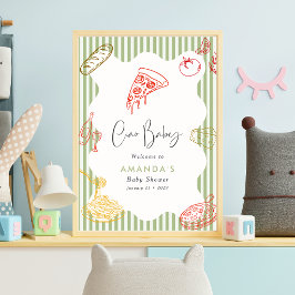 Sagegrön Ciao Baby Italiensk Pizza Baby Shower  Poster