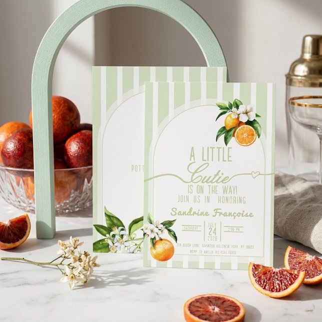 Sagegrön citrus inbjudan till baby shower  (Skapare uppladdad)