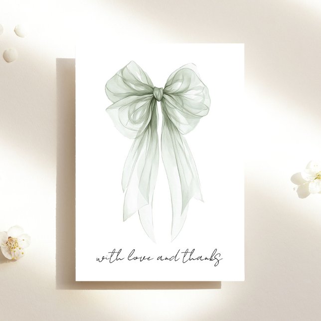 Sagegrön Coquette-båge Vattenfärg Bröllopsdusch Tack Kort (Skapare uppladdad)