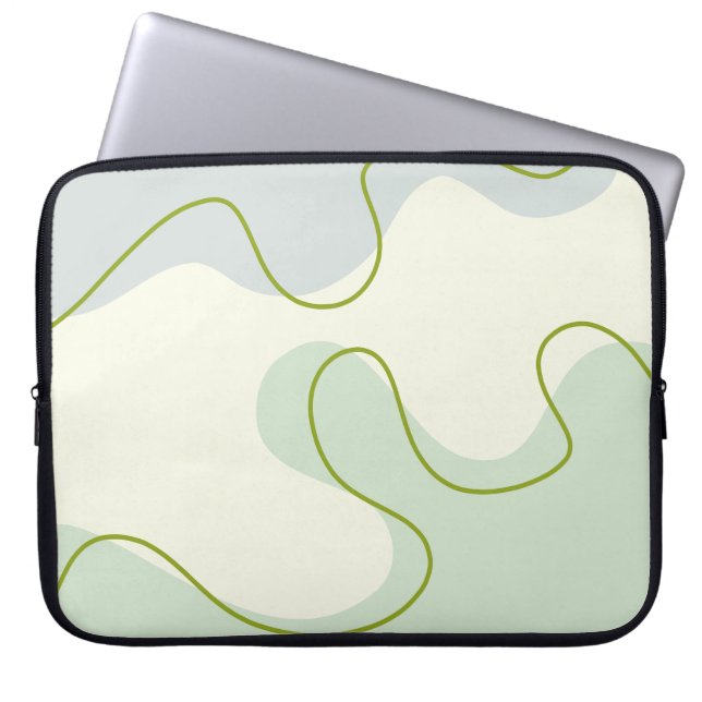 Sagegrön & Crème Abstrakt Boho Flytande Virvel Lap Laptop Fodral (Framsidan)