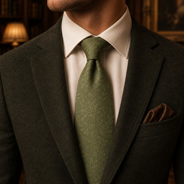 Sagegrön Damask Lyx Botanisk Jacquard Slips (Skapare uppladdad)