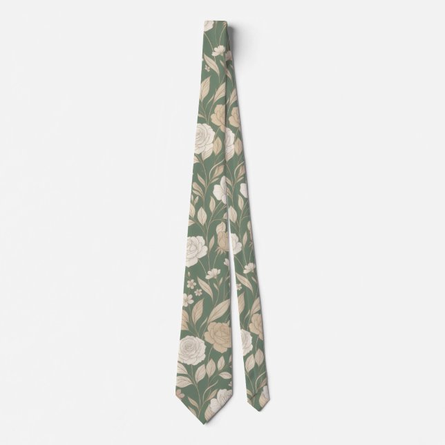 Sagegrön delikat blommönster slips (Framsida)