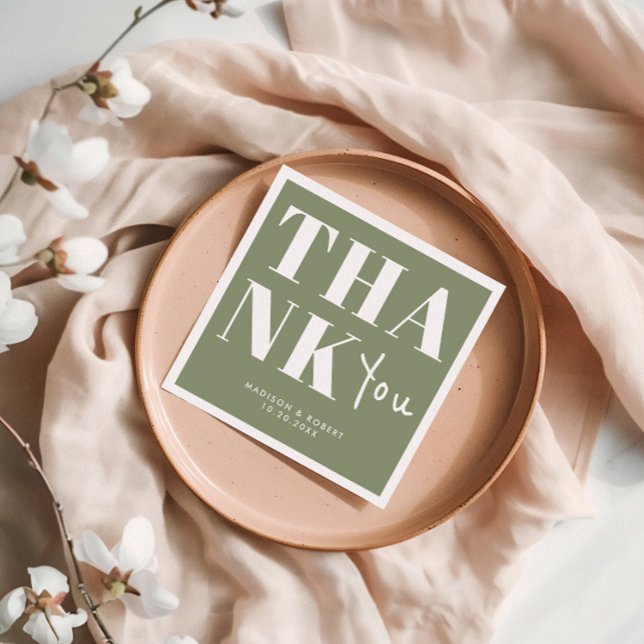 Sagegrön djärv minimalistisk tack för bröllop pappersservett (Skapare uppladdad)