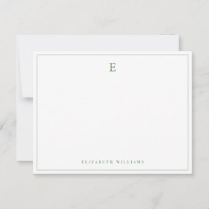 Sagegrön dubbelkant enkel elegant monogram anteckningskort