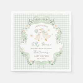 Sagegrön dum gås könsneutral baby shower pappersservett