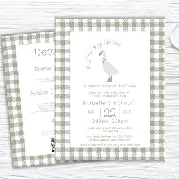 Sagegrön dum liten gås Baby Shower QR-kod Inbjudningar