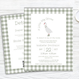 Sagegrön dum liten gås Baby Shower QR-kod  Inbjudningar