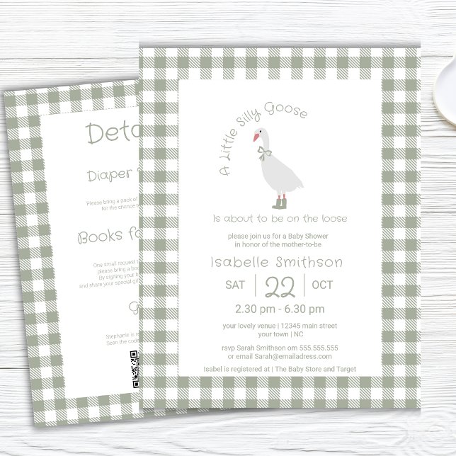 Sagegrön dum liten gås Baby Shower QR-kod  Inbjudningar (Skapare uppladdad)