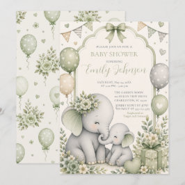 Sagegrön Elefant Babyfirande Inbjudningar