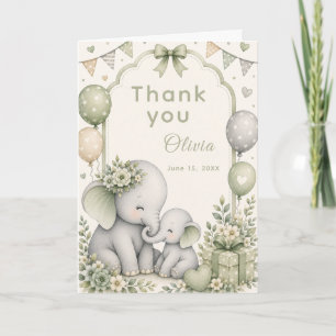 Sagegrön Elefant Babyfirande Tack Kort