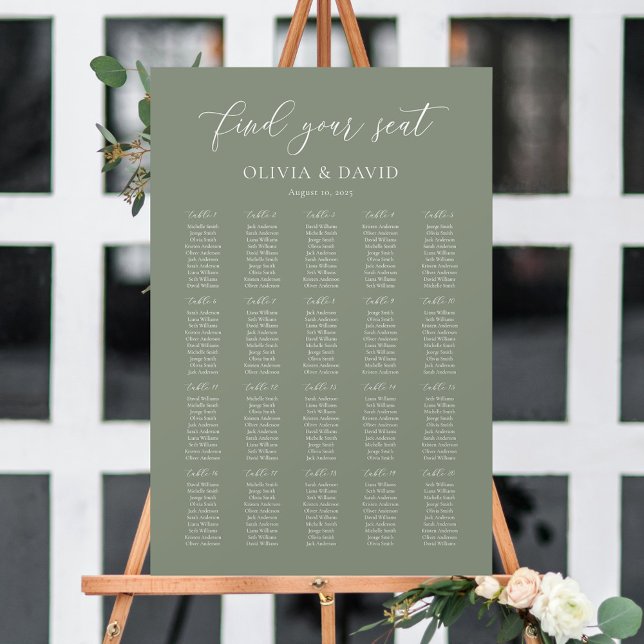 Sagegrön Elegant 20 bords Sittplatskarta Poster (Skapare uppladdad)