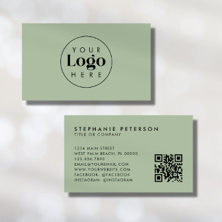Sagegrön Elegant Anpassat Företagets Logotyp QR-ko Visitkort