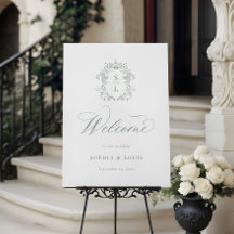 Sagegrön Elegant Barock Monogram Vapen Bröllop