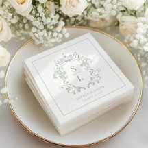 Sagegrön Elegant Barock Vapen Monogram Bröllop