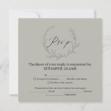 Sagegrön Elegant Botanisk Krans Bröllop RSVP C