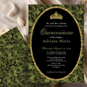 Sagegrön Elegant Guld Blommig Quinceanera Inbjudningar