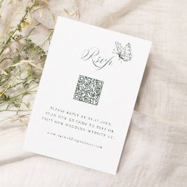Sagegrön Elegant Kalligrafi Bröllops QR-kod OSA Kort