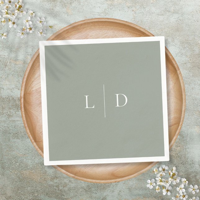 Sagegrön Elegant Minimalist Monogram Bröllop Pappersservett (Sage Green Elegant Minimalist Monogram Wedding Napkins)