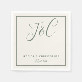 Sagegrön Elegant Minimalistisk Monogram Initialer Pappersservett