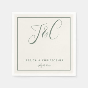 Sagegrön Elegant Minimalistisk Monogram Initialer Pappersservett