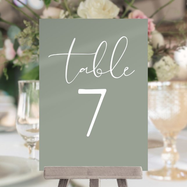Sagegrön Elegant Modernt Skript Bordnummer Inbjudningar (Sage Green Elegant Modern Script Table Number)