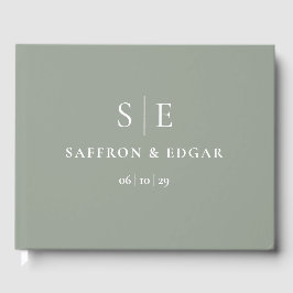 Sagegrön Elegant Monogram Bröllop Gästböcker