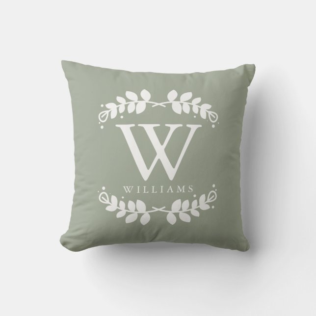 Sagegrön Elegant Monogram Kudde (Framsida)