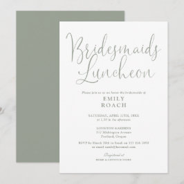 Sagegrön elegant skript brudtärna lunch inbjudningar