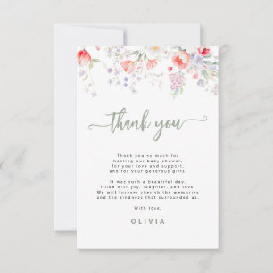 Sagegrön elegant vattenfärg blomster baby shower tack kort