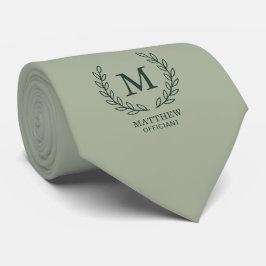 Sagegrön Elegant Vigselförrättares Monogram Slips