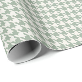 Sagegrön & Elfenbensvit Houndstooth-mönster | Eleg Presentpapper