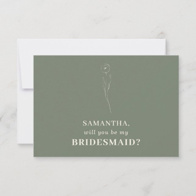 Sagegrön Enkel Blomma Vill du Vara min Brudtjänste Inbjudningar (Framsida)
