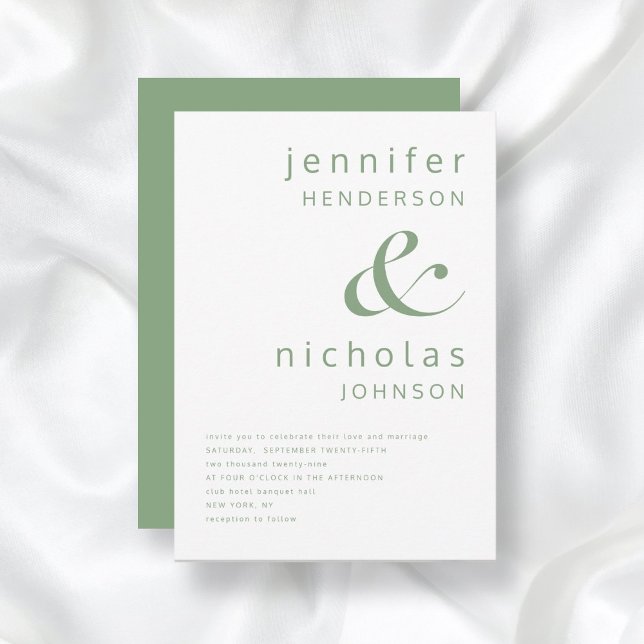 Sagegrön Enkel Minimalistisk Typografi Bröllop  Inbjudningar (Skapare uppladdad)