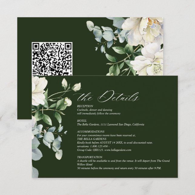 Sagegrön Eucalyptus & Rose Elfenbensvit QR-kod Brö Tilläggskort (Fram/baksida)