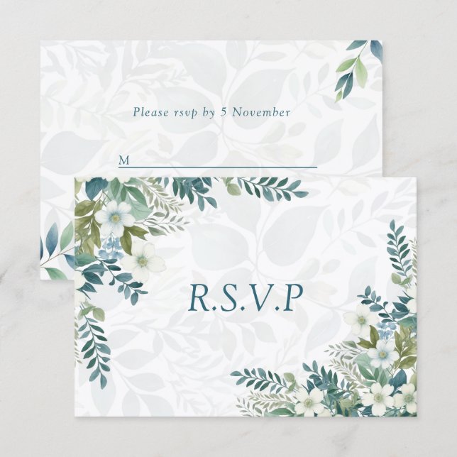 Sagegrön Eukalyptus Bröllops RSVP OSA Kort (Fram/baksida)