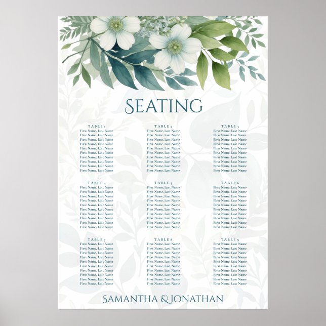 Sagegrön Eukalyptus Bröllopsställningsdiagram Affi Poster (Framsidan)