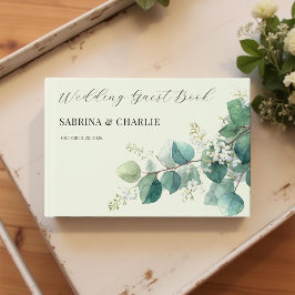 Sagegrön Eukalyptus Elegant Boho Bröllop Gästböcker