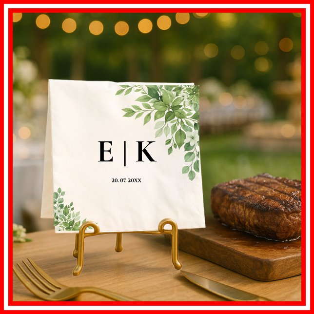 Sagegrön Eukalyptus Monogram Bröllop Pappersservett (Skapare uppladdad)