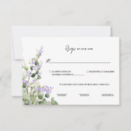 Sagegrön eukalyptus RSVP-kort med lila blommor OSA Kort