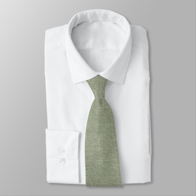 Sagegrön falsk linne look Bröllop Groom Groomsmen Slips (Bunden)
