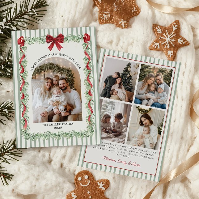 Sagegrön familjefoto julkort (Skapare uppladdad)